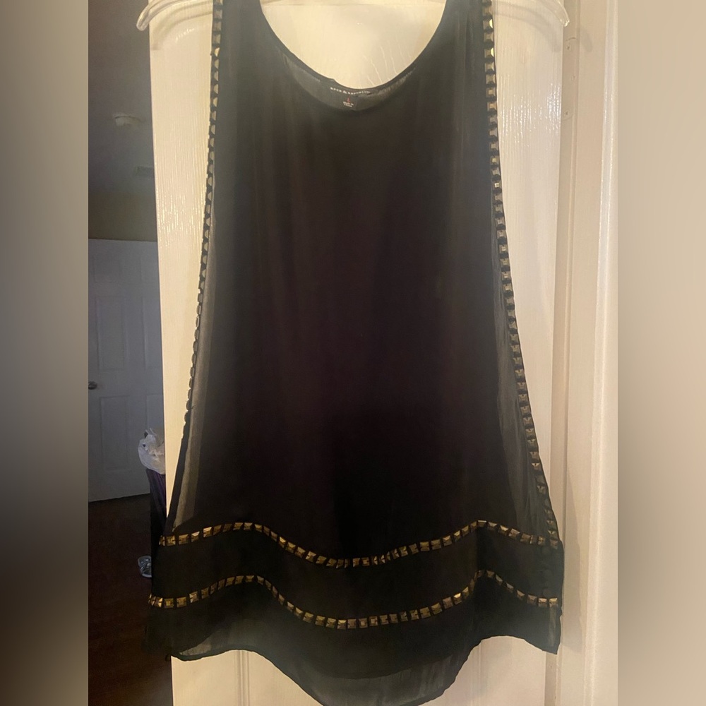Rock & Republic Black Sheer Top with Gold Grommet Accents